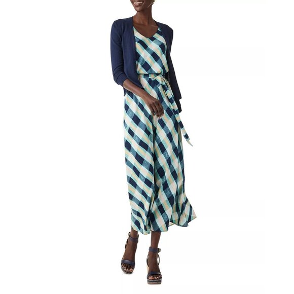 198$ NIC+ZOE Bianca Belted A-Line Maxi Dress Women's Size L Aqua Multicolor - Picture 4 of 4